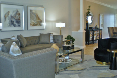 Mid-sized trendy open concept travertine floor living room photo in Phoenix