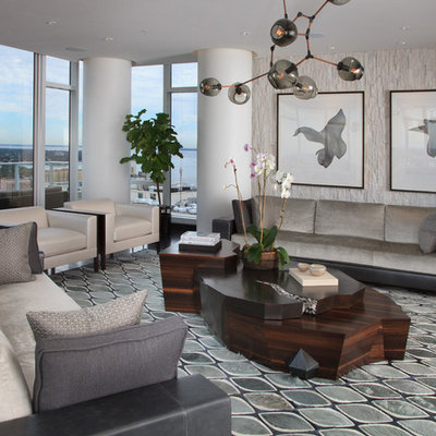Inspiration for a large contemporary living room remodel in Tampa with gray walls