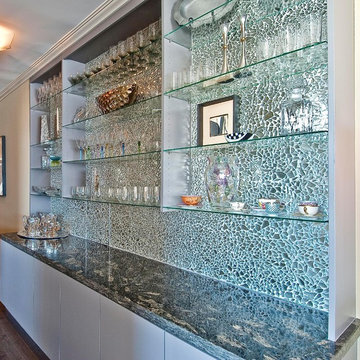 glass tile backsplash cocktail bar
