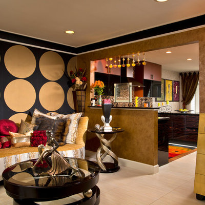 Inspiration for a mid-sized eclectic enclosed living room remodel in Boston with multicolored walls