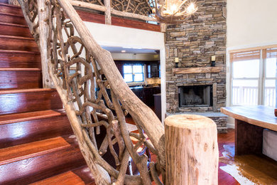 Inspiration for a medium sized rustic staircase in Charlotte.