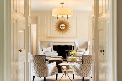 Inspiration for a timeless formal dark wood floor living room remodel in Baltimore with white walls