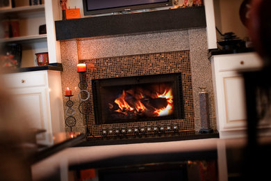 Granite and Mosaic Tile Wrapped Fireplace
