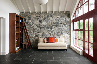 Granite Floor with Stacked Stone Wall