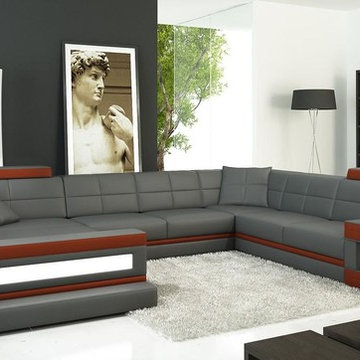 Gray and Dark Red Sectional Sofa with Chaise