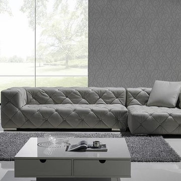 Gray Full Leather Sectional Sofa Set