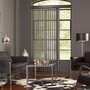 GRAY VERTICAL BLINDS - Lafayette Interior Fashions Modern Living Room Ideas