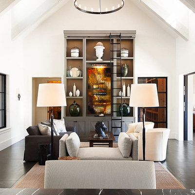Inspiration for a farmhouse formal living room remodel in San Francisco with white walls, a standard fireplace and a stone fireplace