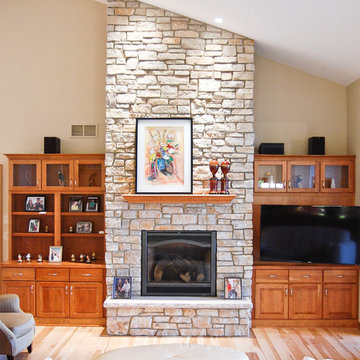Great room with stone fireplace to ceiling