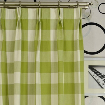 Green Checks Double Pinch Pleat Cotton Curtains