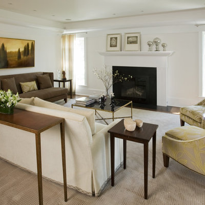 Large trendy formal and enclosed dark wood floor and brown floor living room photo in New York with white walls, a standard fireplace and no tv