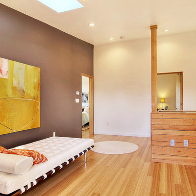Living room - modern living room idea in Seattle with white walls