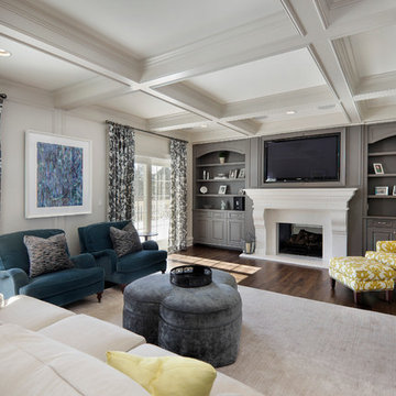 Grey Built-In Entertainment Center & Custom Fireplace