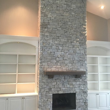 Grey Natural Stone Fireplace Modern Living Room
