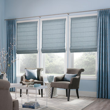 Grey Roman Shades with Side Panels Curtains