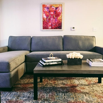 Grey Suede Custom Sectional w/ Red Elephant Art | The Sofa Company