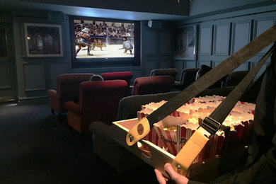 Photo of a midcentury home cinema in London.