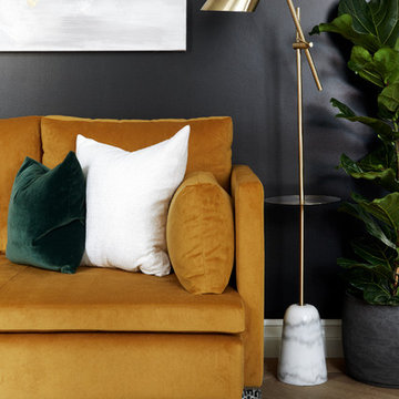 Hampstead Manor- Contemporary Black Living Room with Jewel Toned Accents