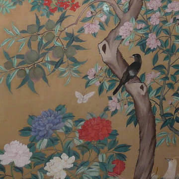 hand painted wallpaper Birds and flower panoramic design