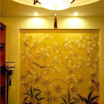 hand painted wallpaper Birds and flower panoramic design