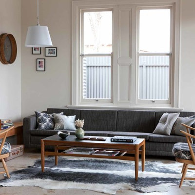 Living room - mid-sized 1950s formal and open concept living room idea in Adelaide with beige walls