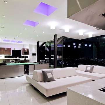 Harold Way Hollywood Hills modern luxury home open plan dining room, living room