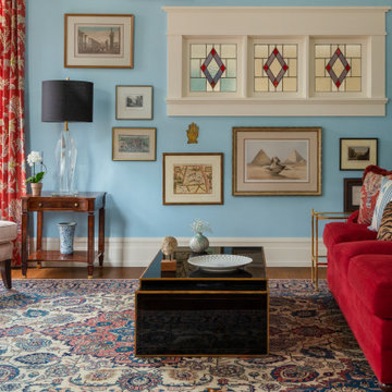 75 Dark Wood Floor Living Room with Blue Walls Ideas You'll Love - April,  2023 | Houzz
