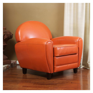 burnt orange leather armchair