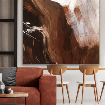 "Hazel" 60x60 IN brown white abstract Art Large Modern Painting MADE TO ORDER