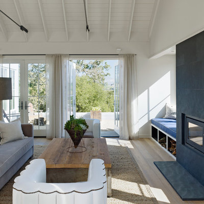 Living room - country living room idea in San Francisco with white walls