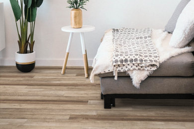 Example of a mid-sized trendy open concept vinyl floor living room design in Seattle