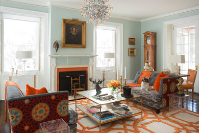 Inspiration for a victorian formal living room remodel in San Francisco with blue walls and a standard fireplace