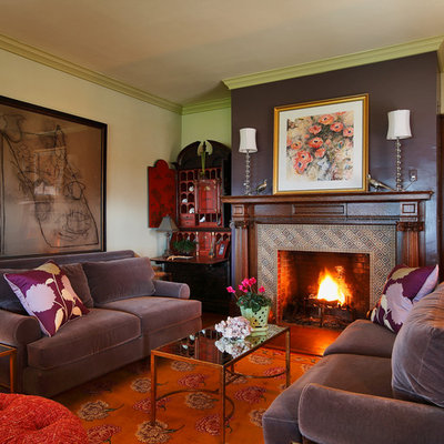Living room - traditional living room idea in Bridgeport with green walls