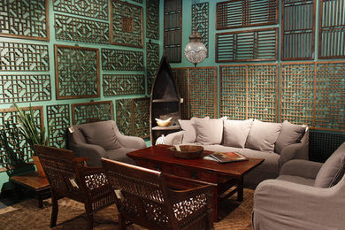 Modelo de salón asiático con paredes verdes