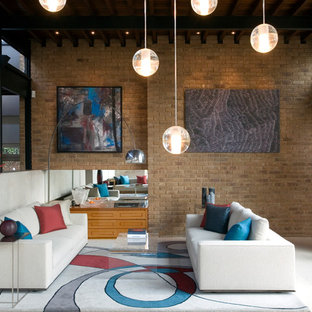Inspiration for a medium sized contemporary formal living room in London with no fireplace and white floors.