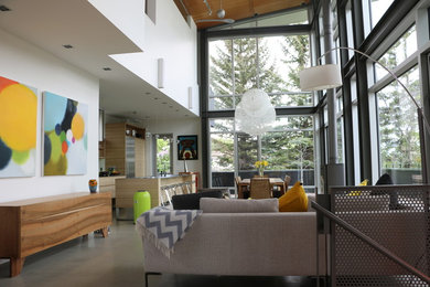 Huge minimalist living room photo in Calgary