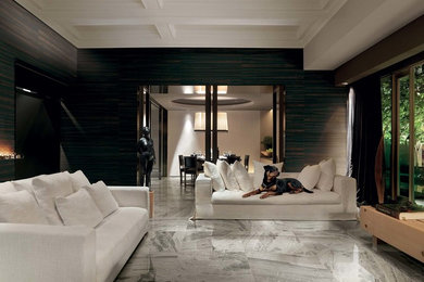Example of a minimalist porcelain tile living room design in Other