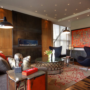 75+ Industrial Wohnzimmer mit Kaminumrandung aus Metall Ideen & Bilder