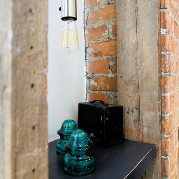 Industrial Pendant In Fireplace Shelving