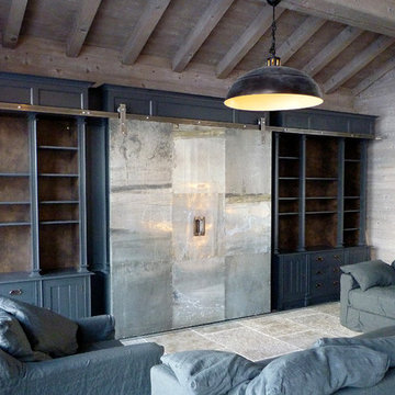 Industrial style media unit for a chalet in the French Alps