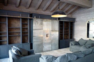 Photo of a large industrial living room in Kent with a built-in media unit.