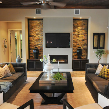 Warm Tone Transitional Great Room with Fireplace
