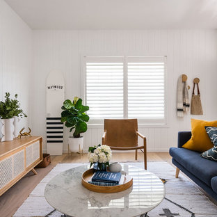Design ideas for a beach style living room in Sydney.