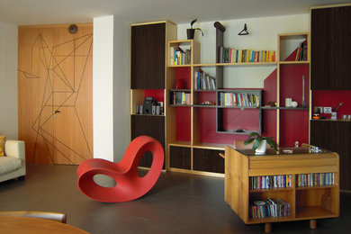 Свежая идея для дизайна: гостиная комната среднего размера в стиле фьюжн - отличное фото интерьера