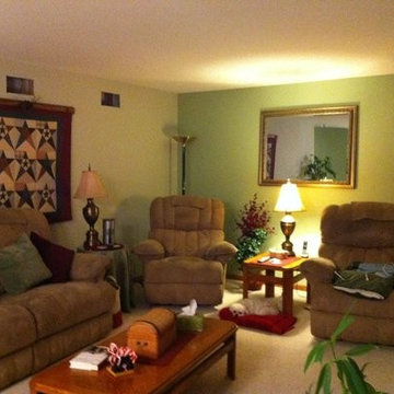 Interior Painting - Living room with warm two toned green walls.