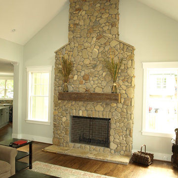 Interior Stone Fireplace-River Rock