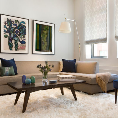 Trendy living room photo in Tampa with white walls