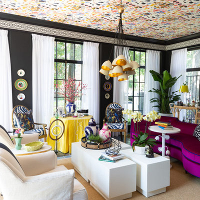Living room - transitional formal living room idea in Detroit with black walls