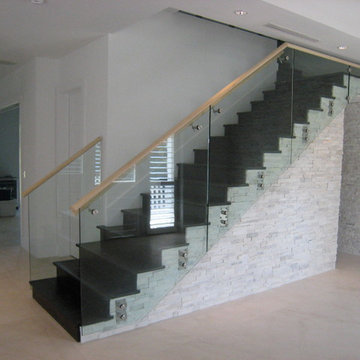 Staircase with CRYSTAL WHITE Ledgestone natural stone panels