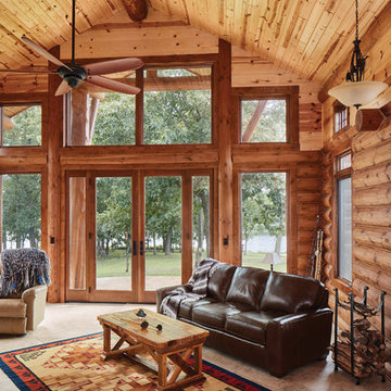 Iowa Milled Log Home Great Room , A Cabin Refined™ Home
